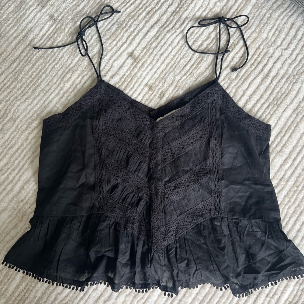 Abercrombie & Fitch Black Linen Ruffle Top
